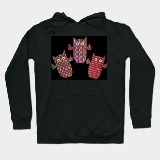 Three Owls Flying on Black Hoodie